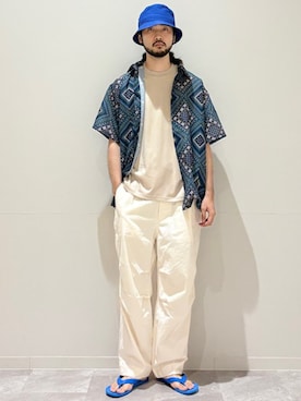 「アイテム（ブルー系）」を使った、室川さん（メンズ・178cm）の夏コーディネート