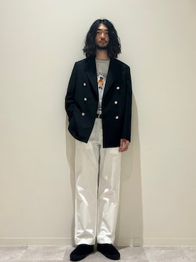 「アイテム（チノパンツ）」を使った、室川さん（メンズ・178cm）の夏コーディネート