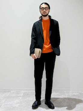 「アイテム（クラッチバッグ）」を使った、室川さん（メンズ・178cm）の夏コーディネート