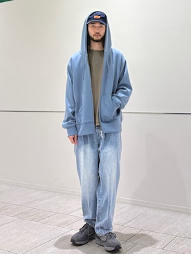 「アイテム（キャップ）」を使った、室川さん（メンズ・178cm）の春コーディネート