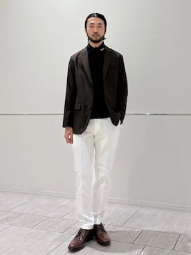 「SHIPS（シップス）のSHIPS: <セットアップ対応> TW パナマ 2ボタン ジャケット（テーラードジャケット、ブラウン系）」を使った、室川さん（メンズ・178cm）の春コーディネート