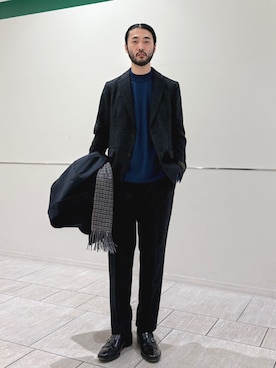 「SHIPS」｜「アイテム（ステンカラーコート）」を使った、室川さん（メンズ・178cm）の冬コーディネート