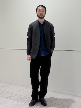 「アイテム（ノーカラージャケット）」を使った、室川さん（メンズ・178cm）の秋コーディネート