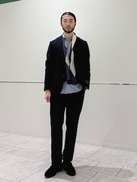 「アイテム（スーツジャケット）」を使った、室川さん（メンズ・178cm）の冬コーディネート