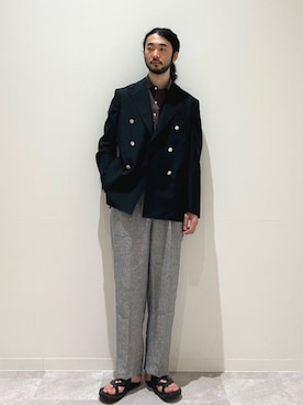 「アイテム（スラックス、ブルー系）」を使った、室川さん（メンズ・178cm）の夏コーディネート