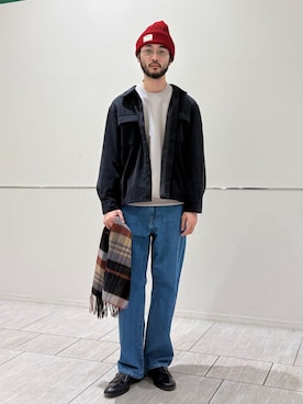 「アイテム（ブルゾン、グレー系）」を使った、室川さん（メンズ・178cm）の冬コーディネート