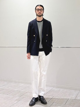 「SHIPS Colors（シップス カラーズ）のSHIPS Colors:ウェリントン サングラス（サングラス、ベージュ系）」を使った、室川さん（メンズ・178cm）の春コーディネート