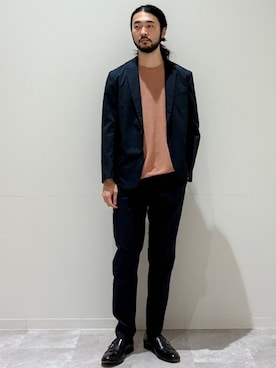 「アイテム（テーラードジャケット、ブルー系）」を使った、室川さん（メンズ・178cm）の夏コーディネート