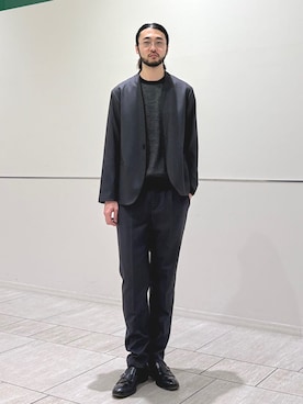 「SHIPS Colors（シップス カラーズ）のSHIPS Colors:〈手洗い可能〉TR ノーカラー ジャケット(セットアップ可能)◇（ノーカラージャケット、グレー系）」を使った、室川さん（メンズ・178cm）の春コーディネート