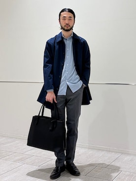 「SHIPS Colors（シップス カラーズ）のSHIPS Colors:スプリット レザー トート バッグ◇（トートバッグ、ブラック系）」を使った、室川さん（メンズ・178cm）の春コーディネート