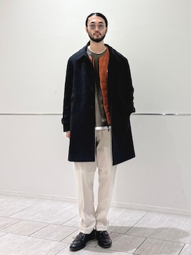 「アイテム（ステンカラーコート）」を使った、室川さん（メンズ・178cm）の秋コーディネート
