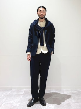 「SHIPS Colors（シップス カラーズ）のSHIPS Colors:セーター フリース 2ボタン ジャケット（テーラードジャケット、ブルー系）」を使った、室川さん（メンズ・178cm）の春コーディネート