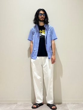 「アイテム（ファッション雑貨、ブルー系）」を使った、室川さん（メンズ・178cm）の夏コーディネート