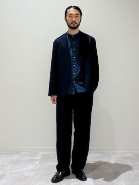 「アイテム（ノーカラージャケット）」を使った、室川さん（メンズ・178cm）の秋コーディネート