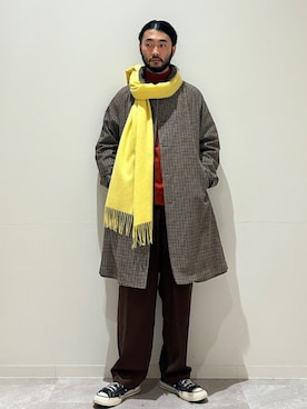 「アイテム（ステンカラーコート）」を使った、室川さん（メンズ・178cm）の冬コーディネート