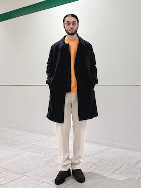 「アイテム（ステンカラーコート）」を使った、室川さん（メンズ・178cm）の冬コーディネート