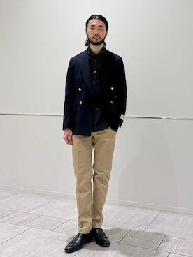 「SHIPS Colors（シップス カラーズ）のSHIPS Colors:〈洗濯機可能〉イージーケア チノ スラックス2（スラックス、ベージュ系）」を使った、室川さん（メンズ・178cm）の春コーディネート