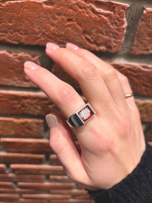 指輪・リング XOLO SignetRing with  Purple Flower Signet Ring with Steel Gray Flower(L JP18-19 Silver/シルバー