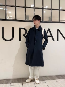 「寒い」｜「アイテム（ステンカラーコート）」を使った、うちだりょうさん（メンズ・178cm）の冬コーディネート