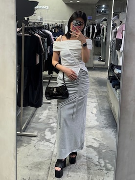 「EMODA（エモダ）のサイドオープンバルキーサンダル（サンダル）」を使った、松本つづみさん（レディース・158cm）の夏コーディネート