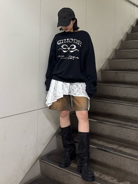 「EMODA」｜「アイテム（帽子）」を使った、松本つづみさん（レディース・158cm）の冬コーディネート