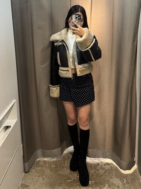 「EMODA（エモダ）のハイネッククロップニット（ニット/セーター）」を使った、松本つづみさん（レディース・158cm）の秋コーディネート