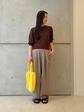 「URBAN RESEARCH DOORS（アーバンリサーチドアーズ）の『3サイズ展開』『UR TECH』完声/涼ギャザーワイドパンツ（その他パンツ、ベージュ系）」を使った、meiさん（レディース・157cm）の春コーディネート
