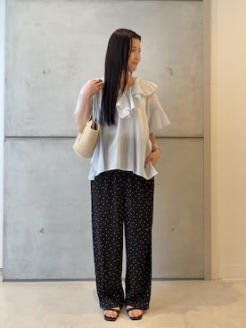 「URBAN RESEARCH DOORS（アーバンリサーチドアーズ）の『接触冷感/吸水速乾』ドットドライタッチリラックスパンツ（Pants、ブラック系）」を使った、meiさん（レディース・157cm）の夏コーディネート