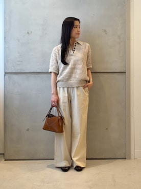 「URBAN RESEARCH Sonny Label（アーバンリサーチサニーレーベル）のハイスペイージーセミワイドパンツ（その他パンツ、ホワイト系）」を使った、meiさん（レディース・157cm）の春コーディネート