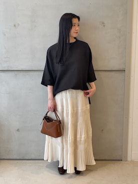 「FORK&SPOON（フォークアンドスプーン）のFORK&SPOON　プルオーバーブラウス（シャツ/ブラウス、ブラック系）」を使った、meiさん（レディース・157cm）の春コーディネート