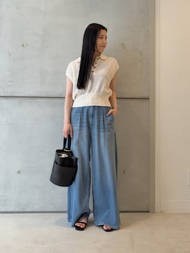 「URBAN RESEARCH（アーバンリサーチ）の『3サイズ展開』綿麻デニムイージーパンツ（Denim pants、ブルー系）」を使った、meiさん（レディース・157cm）の夏コーディネート