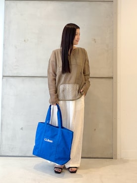 「URBAN RESEARCH（アーバンリサーチ）の『3サイズ展開』リネンイージーワイドスラックス（Pants、ホワイト系）」を使った、meiさん（レディース・157cm）の夏コーディネート