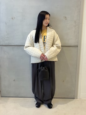 「かぐれ（カグレ）のコットンキルトジャケット（ダウンジャケット/コート、ホワイト系）」を使った、meiさん（レディース・157cm）の春コーディネート