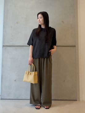 「URBAN RESEARCH DOORS（アーバンリサーチドアーズ）のリネンレーヨンバックリボンブラウス（シャツ/ブラウス、ブラック系）」を使った、meiさん（レディース・157cm）の夏コーディネート