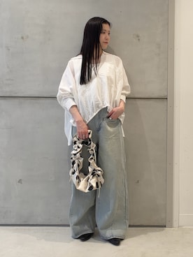 「KBF（ケイビーエフ）のWIDEレッグアジャストデニム（デニムパンツ、ブルー系）」を使った、meiさん（レディース・157cm）の春コーディネート