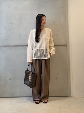 「URBAN RESEARCH DOORS（アーバンリサーチドアーズ）のリネンイージーパンツ（Pants、ブラウン系）」を使った、meiさん（レディース・157cm）の夏コーディネート