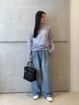 「URBAN RESEARCH DOORS（アーバンリサーチドアーズ）のORCIVAL　BOAT NECK LONG-SLEEVE PULLOVER（Tシャツ/カットソー、ブルー系）」を使った、meiさん（レディース・157cm）の春コーディネート