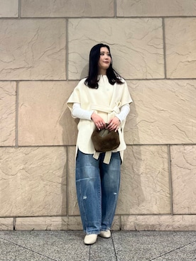 「アイテム（ポンチョ）」を使った、meiさん（レディース・157cm）の秋コーディネート