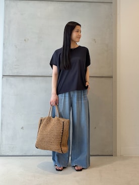 「URBAN RESEARCH DOORS（アーバンリサーチドアーズ）のペーパートートバッグ（Tote、ベージュ系）」を使った、meiさん（レディース・157cm）の夏コーディネート