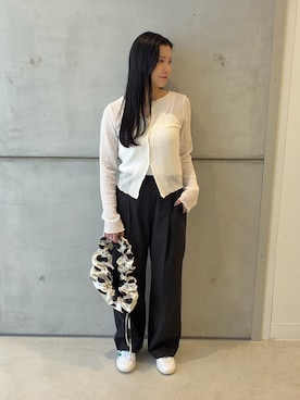 「KBF（ケイビーエフ）のフロントオープンアイレットカットソー（Tシャツ/カットソー、ホワイト系）」を使った、meiさん（レディース・157cm）の春コーディネート