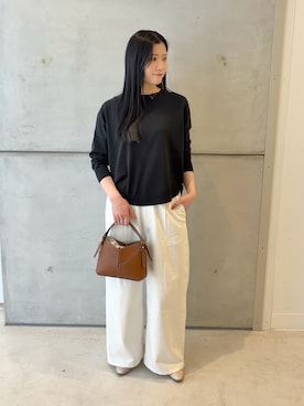 「URBAN RESEARCH Sonny Label（アーバンリサーチサニーレーベル）のアンチピリングコクーンフォルムニット（ニット/セーター、ブラック系）」を使った、meiさん（レディース・157cm）の春コーディネート