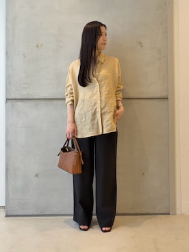 「URBAN RESEARCH（アーバンリサーチ）のリネン2WAYシャツ（シャツ/ブラウス、ベージュ系）」を使った、meiさん（レディース・157cm）の春コーディネート