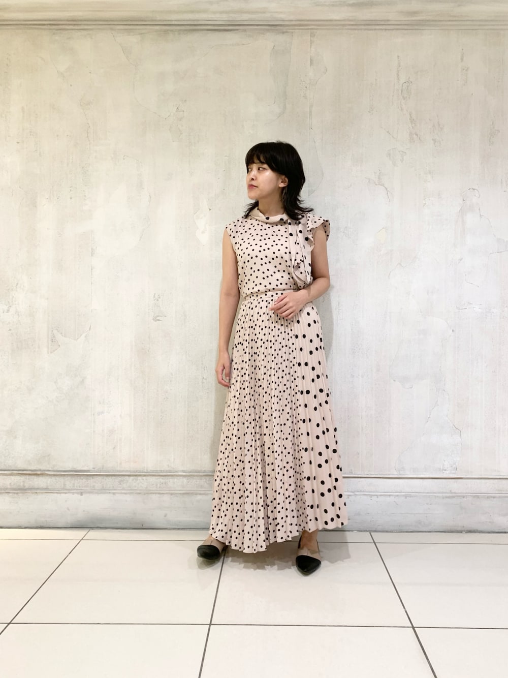 タグ付 ナラカミーチェ ミックスドット プリーツ スカート 膝下 ミモレ丈 I タグ付 ナラカミーチェ ミックスドット プリーツ スカート 膝下