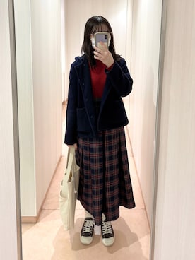 「タータンチェックスカート」｜ふさん（レディース・156cm）の冬コーディネート
