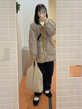 「チェック柄に恋してる」｜「アイテム（ダウンジャケット/コート）」を使った、ふさん（レディース・156cm）の冬コーディネート