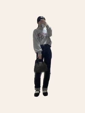 「JUNOAH（ジュノア）のシアーウェーブカットソー（Tシャツ/カットソー）」を使った、ふさん（レディース・156cm）の冬コーディネート