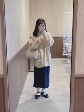 「JUNOAH（ジュノア）のシアーウェーブカットソー（Tシャツ/カットソー）」を使った、ふさん（レディース・156cm）の冬コーディネート