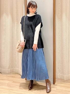 「リブタートルネック」｜「アイテム（ブーツ）」を使った、satomikamoさん（レディース・162cm）の冬コーディネート
