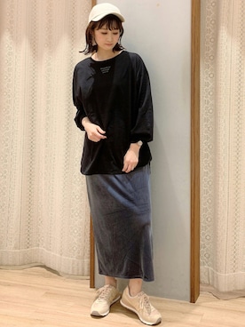 「ベロアスカート」｜「アイテム（帽子）」を使った、satomikamoさん（レディース・162cm）の秋コーディネート