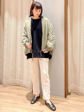 「オリエンタルトラフィック」｜「アイテム（MA-1）」を使った、satomikamoさん（レディース・162cm）の冬コーディネート